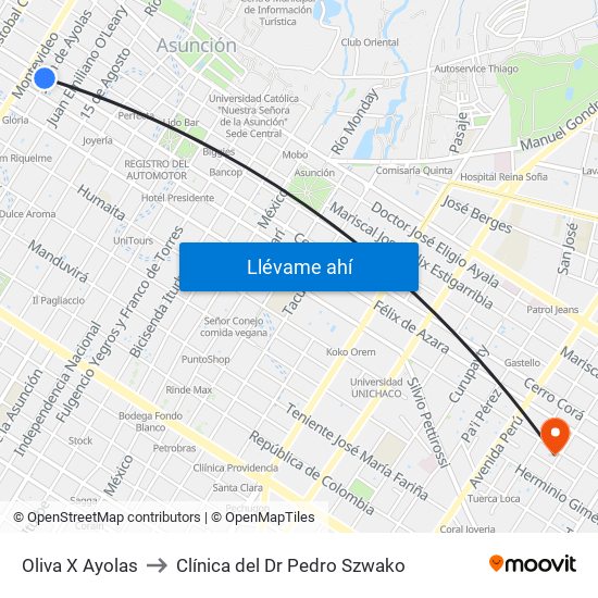 Oliva X Ayolas to Clínica del Dr Pedro Szwako map