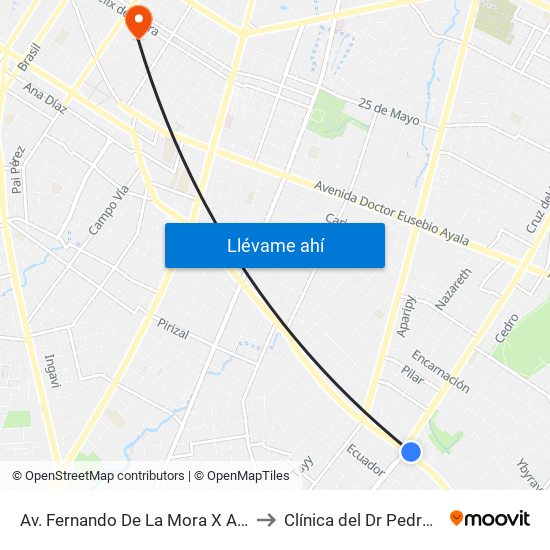 Av. Fernando De La Mora X Av. Argentina to Clínica del Dr Pedro Szwako map