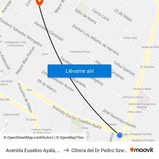 Avenida Eusebio Ayala, 803 to Clínica del Dr Pedro Szwako map