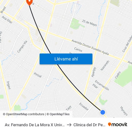 Av. Fernando De La Mora X Universitarios Del Chaco to Clínica del Dr Pedro Szwako map