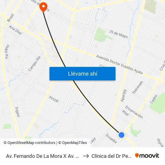 Av. Fernando De La Mora X Av. República Argentina to Clínica del Dr Pedro Szwako map