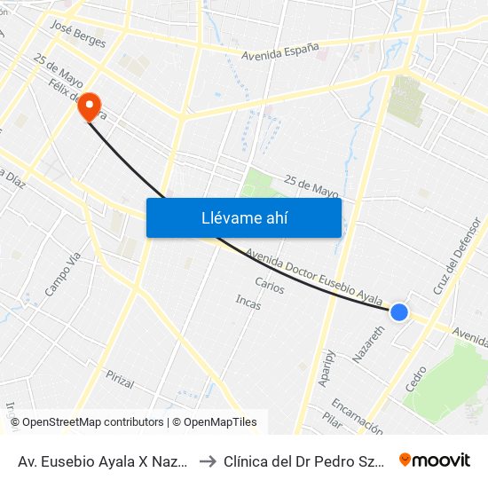 Av. Eusebio Ayala X Nazareth to Clínica del Dr Pedro Szwako map