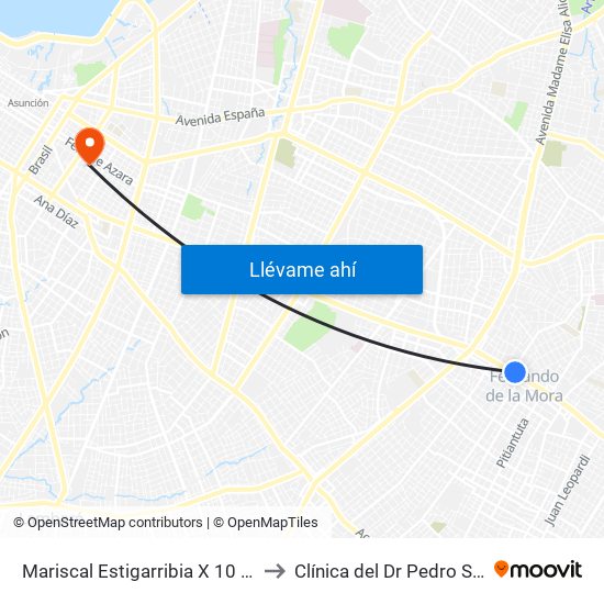 Mariscal Estigarribia X 10 De Julio to Clínica del Dr Pedro Szwako map