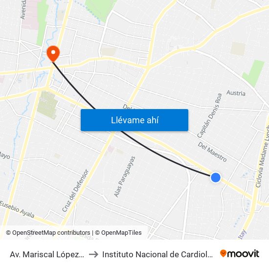 Av. Mariscal López X Capitán Bueno to Instituto Nacional de Cardiologia Prof. Dr. J. A. Cattoni map