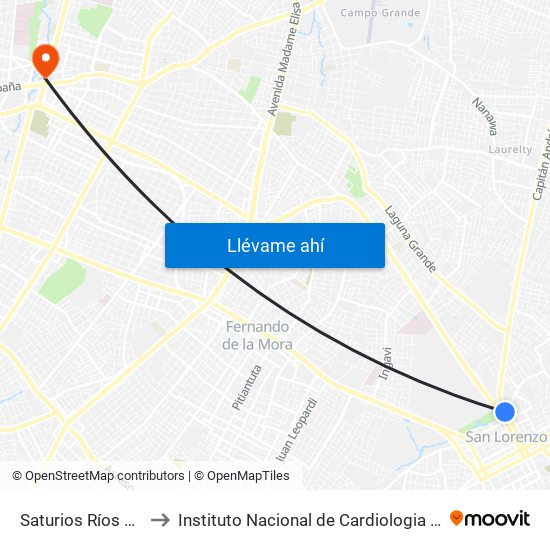 Saturios Ríos X Dr. Pellón to Instituto Nacional de Cardiologia Prof. Dr. J. A. Cattoni map