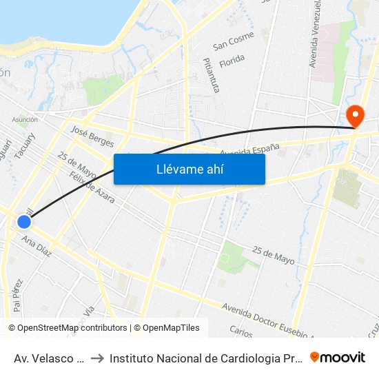 Av. Velasco X Brasil to Instituto Nacional de Cardiologia Prof. Dr. J. A. Cattoni map