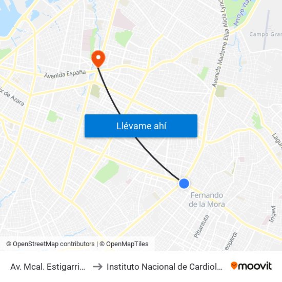 Av. Mcal. Estigarribia X 14 De Mayo to Instituto Nacional de Cardiologia Prof. Dr. J. A. Cattoni map
