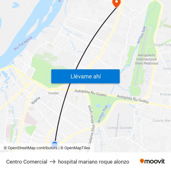 Centro Comercial to hospital mariano roque alonzo map