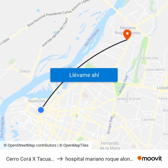 Cerro Corá X Tacuary to hospital mariano roque alonzo map