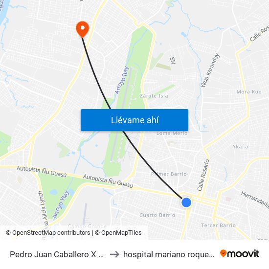 Pedro Juan Caballero X Herrera to hospital mariano roque alonzo map