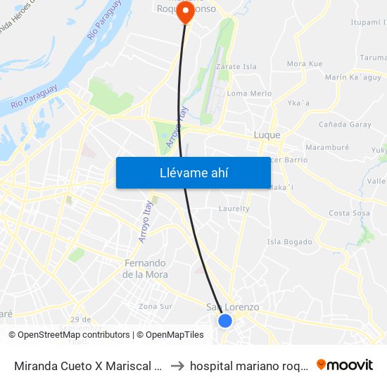 Miranda Cueto X Mariscal Estigarribia to hospital mariano roque alonzo map