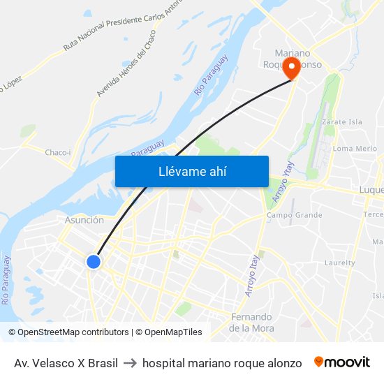 Av. Velasco X Brasil to hospital mariano roque alonzo map