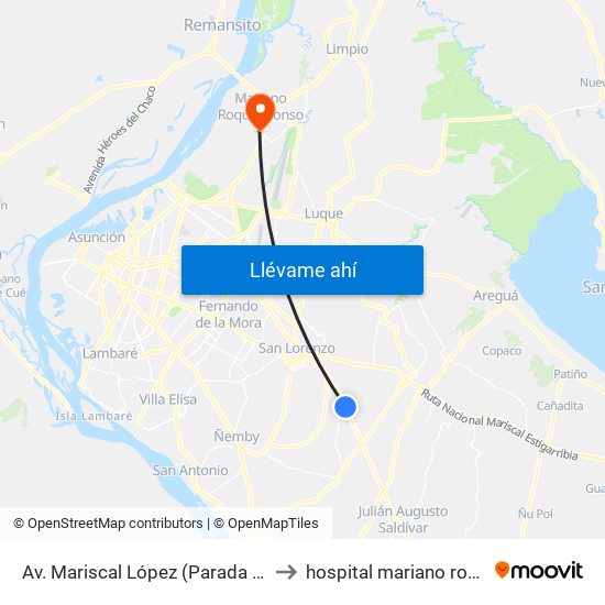 Av. Mariscal López (Parada Km. 17 (1/2)) to hospital mariano roque alonzo map