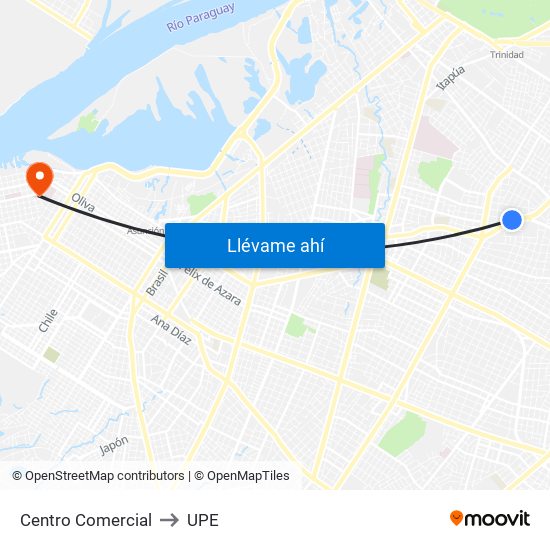 Centro Comercial to UPE map