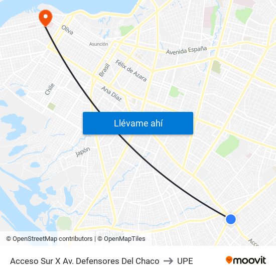 Acceso Sur X Av. Defensores Del Chaco to UPE map