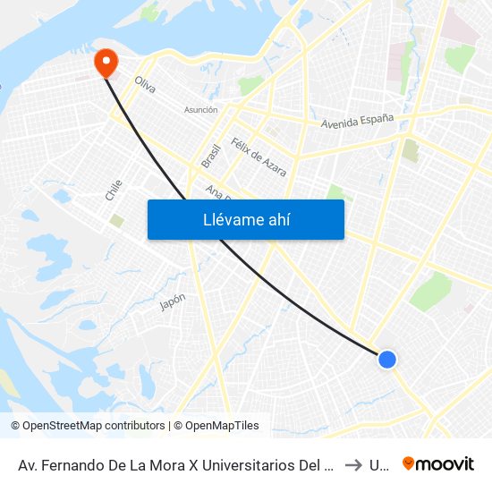 Av. Fernando De La Mora X Universitarios Del Chaco to UPE map