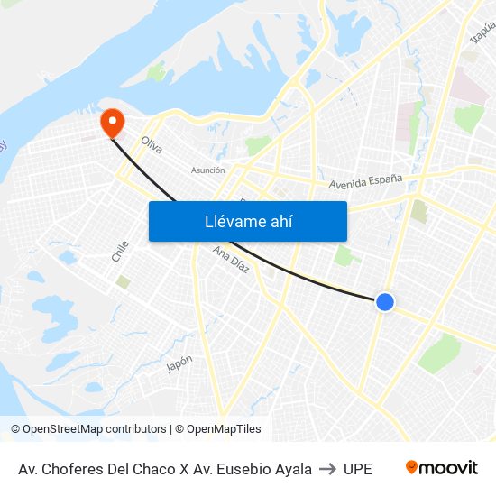 Av. Choferes Del Chaco X Av. Eusebio Ayala to UPE map