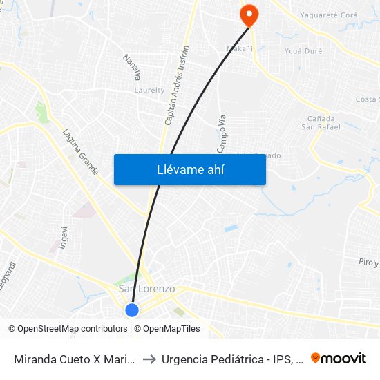 Miranda Cueto X Mariscal Estigarribia to Urgencia Pediátrica - IPS, Hospital de Luque map