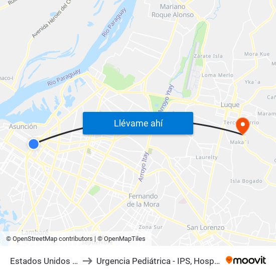 Estados Unidos X Azara to Urgencia Pediátrica - IPS, Hospital de Luque map