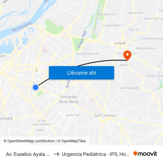 Av. Eusebio Ayala X Nazareth to Urgencia Pediátrica - IPS, Hospital de Luque map