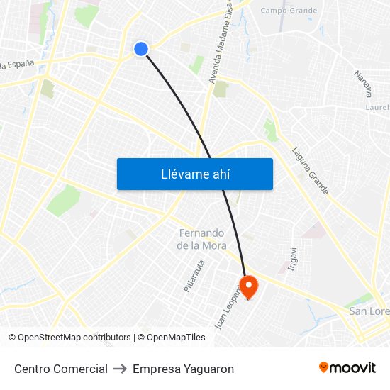 Centro Comercial to Empresa Yaguaron map