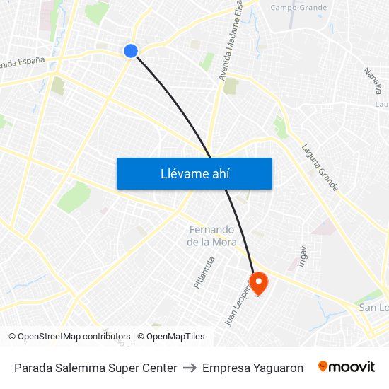 Parada Salemma Super Center to Empresa Yaguaron map