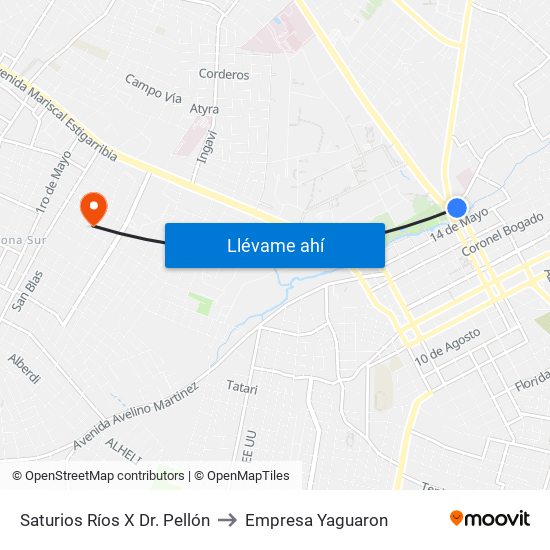 Saturios Ríos X Dr. Pellón to Empresa Yaguaron map