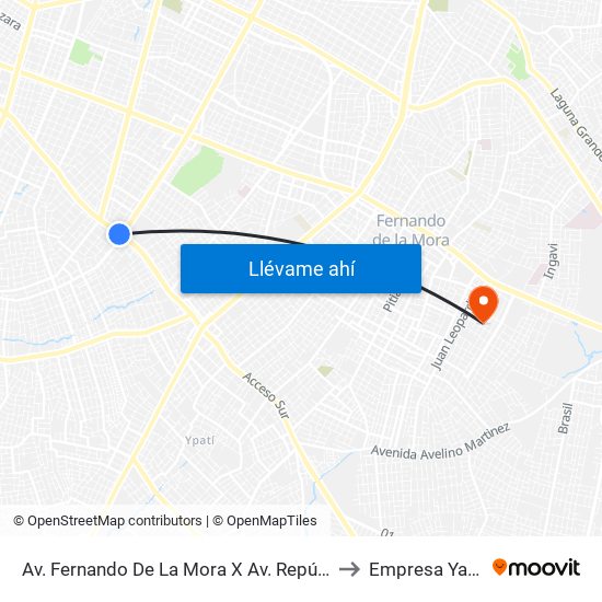 Av. Fernando De La Mora X Av. República Argentina to Empresa Yaguaron map