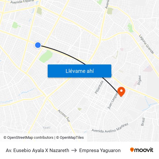 Av. Eusebio Ayala X Nazareth to Empresa Yaguaron map