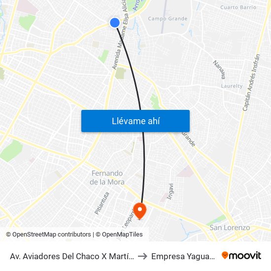 Av. Aviadores Del Chaco X Martínez to Empresa Yaguaron map