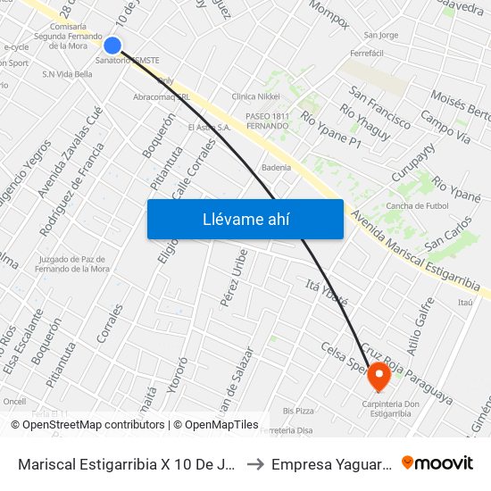 Mariscal Estigarribia X 10 De Julio to Empresa Yaguaron map