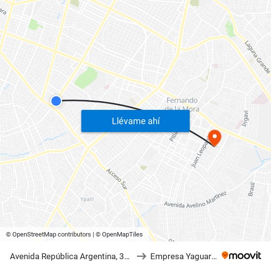 Avenida República Argentina, 3016 to Empresa Yaguaron map