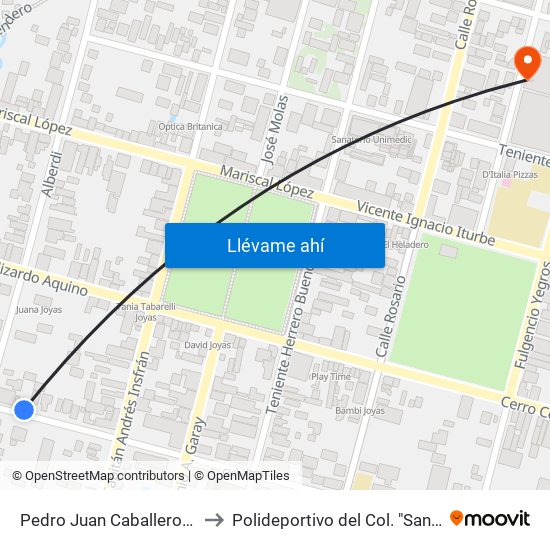 Pedro Juan Caballero X Herrera to Polideportivo del Col. "Santa Teresita" map