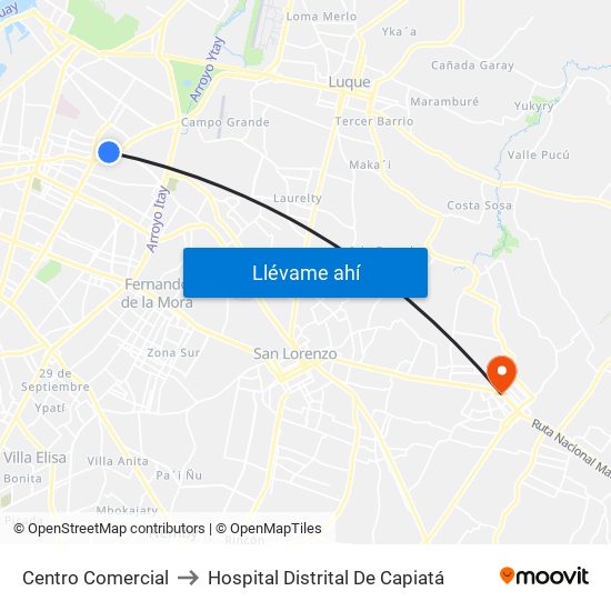 Centro Comercial to Hospital Distrital De Capiatá map