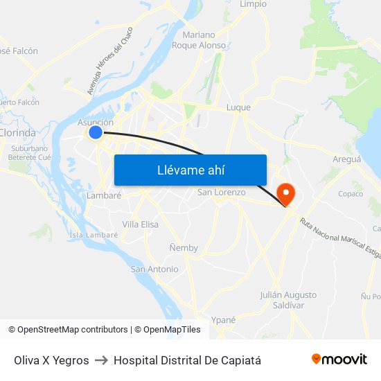 Oliva X Yegros to Hospital Distrital De Capiatá map