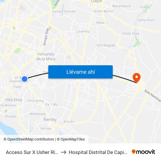 Acceso Sur X Usher Ríos to Hospital Distrital De Capiatá map