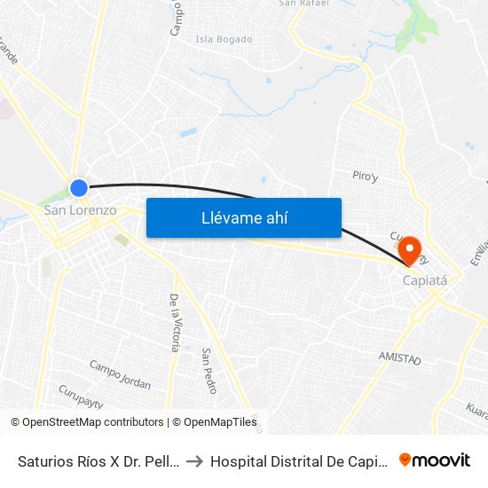 Saturios Ríos X Dr. Pellón to Hospital Distrital De Capiatá map