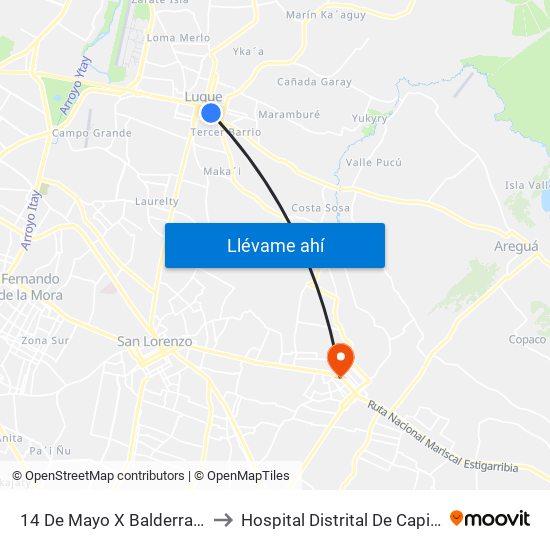 14 De Mayo X Balderrama to Hospital Distrital De Capiatá map