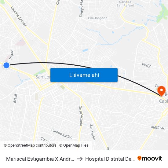 Mariscal Estigarribia X Andrés Barbero to Hospital Distrital De Capiatá map