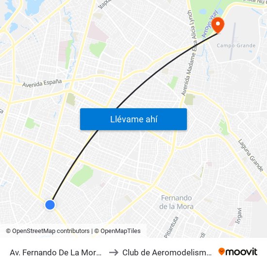 Av. Fernando De La Mora X Av. Argentina to Club de Aeromodelismo R.C. Ñu Guasu map