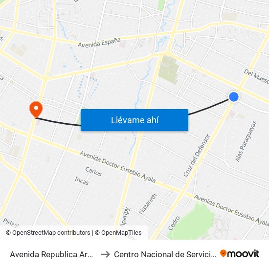 Avenida Republica Argentina, 201 to Centro Nacional de Servicios de Sangre map