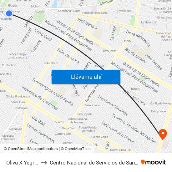 Oliva X Yegros to Centro Nacional de Servicios de Sangre map