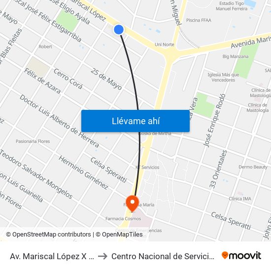 Av. Mariscal López X Melgarejo to Centro Nacional de Servicios de Sangre map