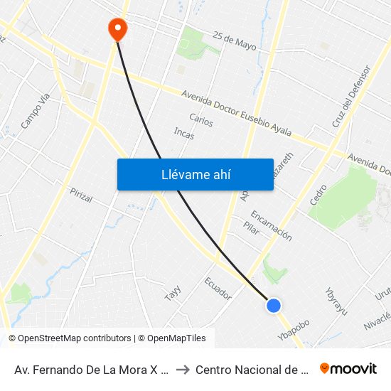 Av. Fernando De La Mora X Universitarios Del Chaco to Centro Nacional de Servicios de Sangre map