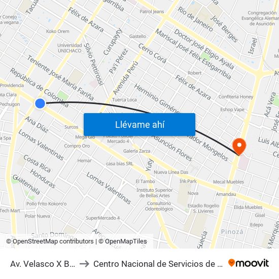 Av. Velasco X Brasil to Centro Nacional de Servicios de Sangre map