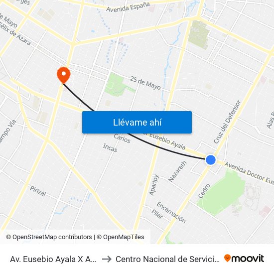 Av. Eusebio Ayala X Av. Argentina to Centro Nacional de Servicios de Sangre map