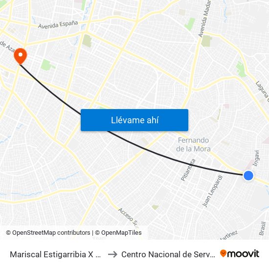 Mariscal Estigarribia X Andrés Barbero to Centro Nacional de Servicios de Sangre map