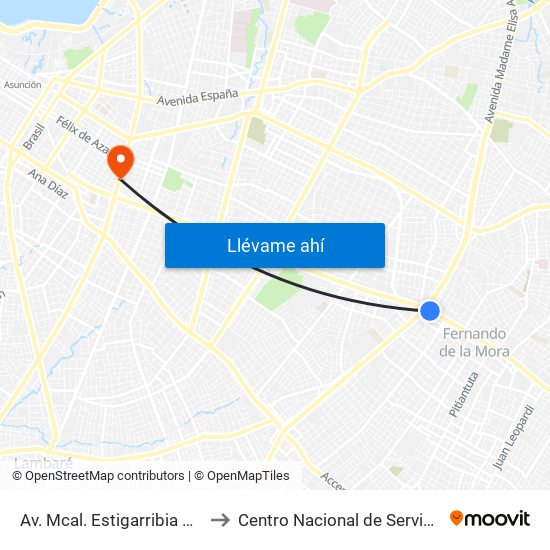 Av. Mcal. Estigarribia X 14 De Mayo to Centro Nacional de Servicios de Sangre map