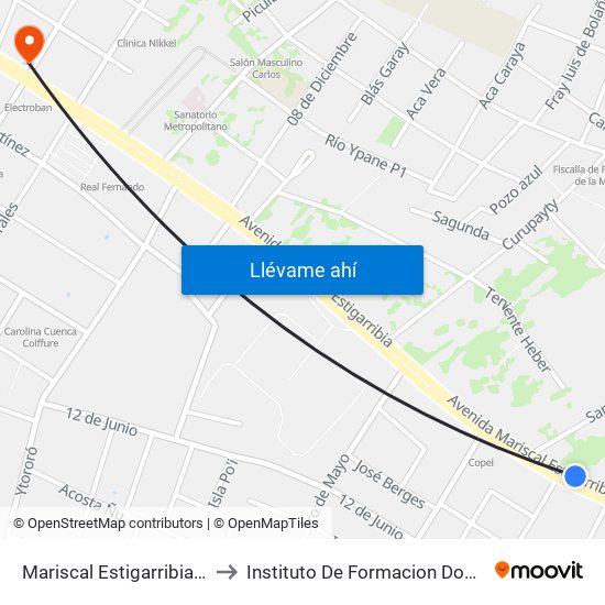 Mariscal Estigarribia X Atilio Galfre to Instituto De Formacion Docente Interregional map