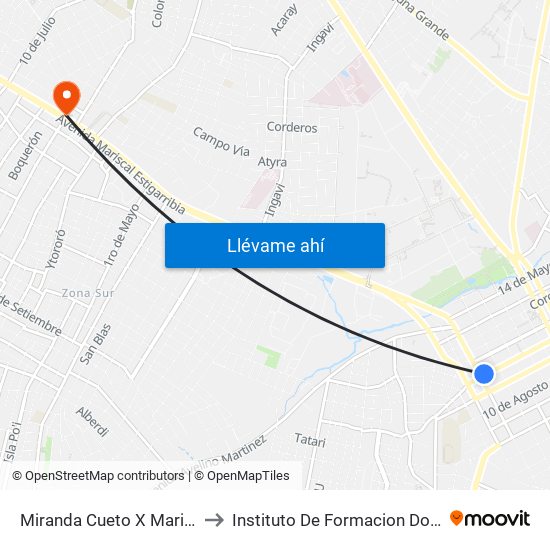 Miranda Cueto X Mariscal Estigarribia to Instituto De Formacion Docente Interregional map